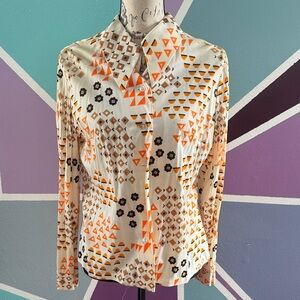 Vintage Geometric Print Women's Top - Orange and Cream